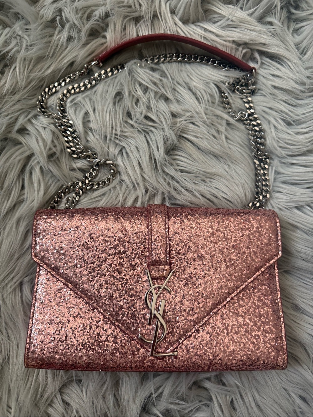 SAINT LAURENT YSL Glitter Galactica Monogram Envelope Chain Crossbody Bag